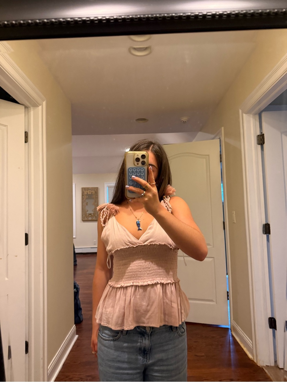 Surf Gypsy Blush Pink Smocked Peplum Tank